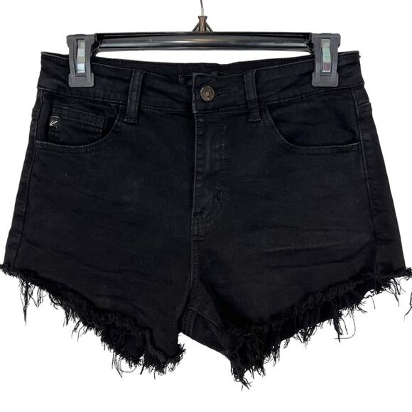 KanCan Distressed Raw Hem Black Cut off Jean Shorts - Picture 2 of 7